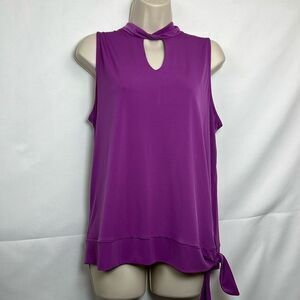 Sheila Rose Purple high neck sleeveless tie waist blouse size XL NWT